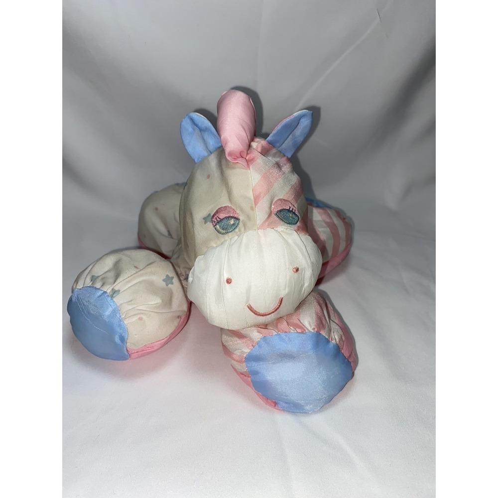 Vtg Fisher Price Sleepytime Puffalump Pink Stripe Stars Zebra Pony Plush 1985